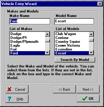 Image showing the Make and Model Entry screen.